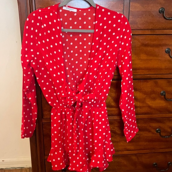 Red polka dot romper! Perfect to use as a beach coverup! - Picture 1 of 1